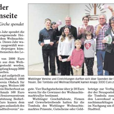 Spende der Neuapostolischen Kirchengemeinde Heidelberg